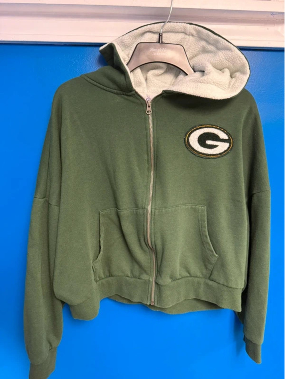 Touch Green Bay Packers Sherpa Hood Cropped Full Zip Hoodie Medium